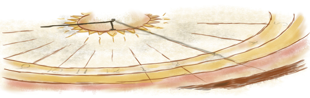 The illustration shows a sundial showing three o'clock